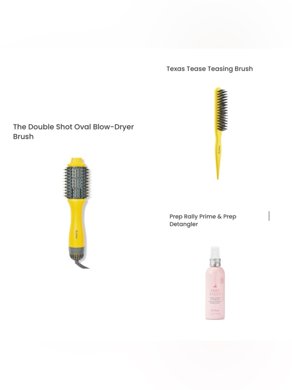 Drybar 3 Preowned Items- Double Shot Blowdryer Brush, Tease Brush, Prep Rally